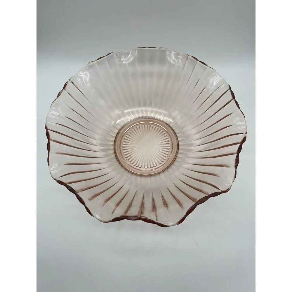 Vintage Pink Depression Glass Serving Bowl